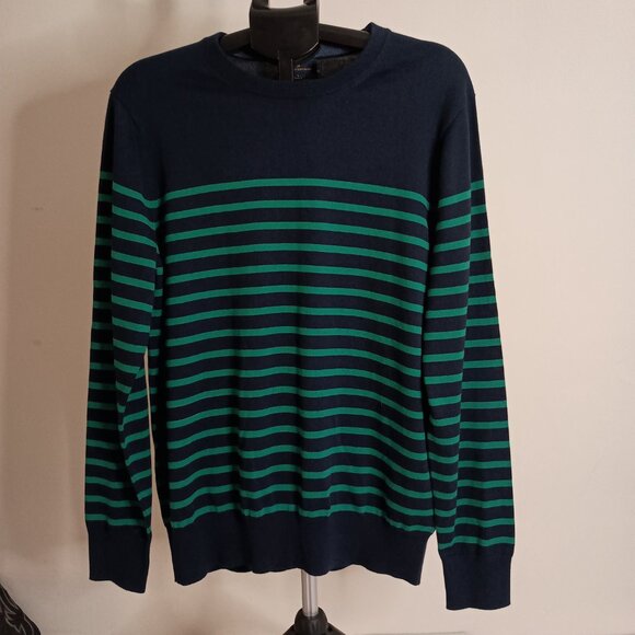 Brooks Brothers Men’s 100% Cotton Green Blue Stripe Sweater Size L EUC - Picture 5 of 15